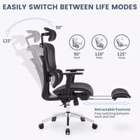 Chaise de bureau inclinable ergonomique en maille à dossier haut avec repose-pieds, soutien lombaire dynamique - chaise de travail pivotante pour la maison et le gaming, noir