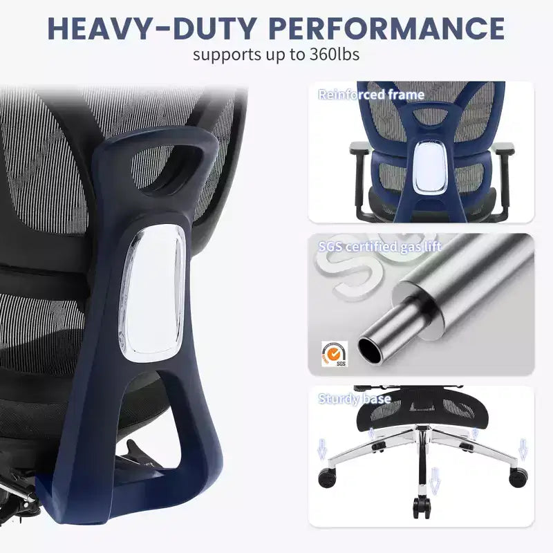 Chaise de bureau inclinable ergonomique en maille à dossier haut avec repose-pieds, soutien lombaire dynamique - chaise de travail pivotante pour la maison et le gaming, noir