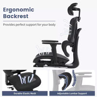 Chaise de bureau inclinable ergonomique en maille à dossier haut avec repose-pieds, soutien lombaire dynamique - chaise de travail pivotante pour la maison et le gaming, noir