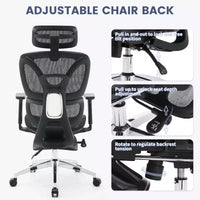Chaise de bureau inclinable ergonomique en maille à dossier haut avec repose-pieds, soutien lombaire dynamique - chaise de travail pivotante pour la maison et le gaming, noir