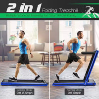 Gymax Tapis de Course Pliant 2-en-1 sous Bureau avec Moteur 2,25 CV Machine de Marche et Course Électrique et Télécommande Adapté Noir/Bleu/Rouge