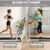 Gymax Machine de course 2-en-1 sous le bureau, tapis roulant électrique et moteur puissant, roulettes de transport flexibles, support pour téléphone, Argent/Noir/Blanc