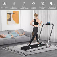 Gymax Machine de course 2-en-1 sous le bureau, tapis roulant électrique et moteur puissant, roulettes de transport flexibles, support pour téléphone, Argent/Noir/Blanc