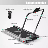 Gymax Machine de course 2-en-1 sous le bureau, tapis roulant électrique et moteur puissant, roulettes de transport flexibles, support pour téléphone, Argent/Noir/Blanc