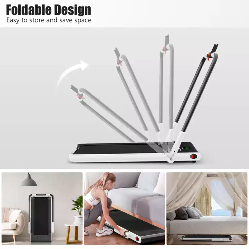 Gymax Machine de course 2-en-1 sous le bureau, tapis roulant électrique et moteur puissant, roulettes de transport flexibles, support pour téléphone, Argent/Noir/Blanc