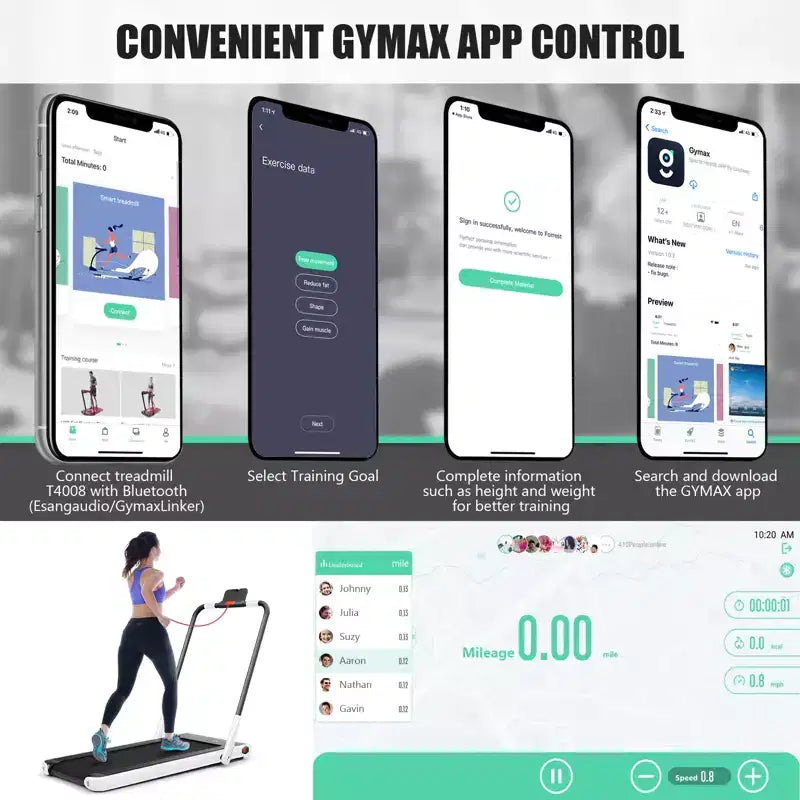 Gymax Machine de course 2-en-1 sous le bureau, tapis roulant électrique et moteur puissant, roulettes de transport flexibles, support pour téléphone, Argent/Noir/Blanc
