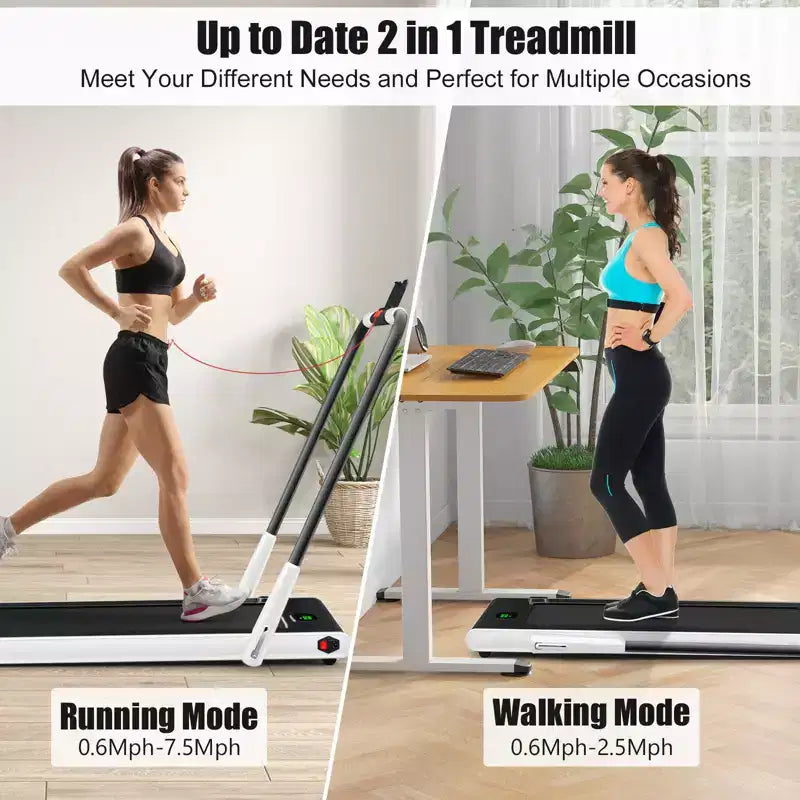 Gymax Machine de course 2-en-1 sous le bureau, tapis roulant électrique et moteur puissant, roulettes de transport flexibles, support pour téléphone, Argent/Noir/Blanc