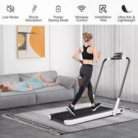Gymax Machine de course 2-en-1 sous le bureau, tapis roulant électrique et moteur puissant, roulettes de transport flexibles, support pour téléphone, Argent/Noir/Blanc