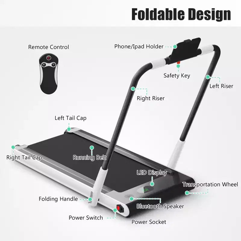 Gymax Machine de course 2-en-1 sous le bureau, tapis roulant électrique et moteur puissant, roulettes de transport flexibles, support pour téléphone, Argent/Noir/Blanc