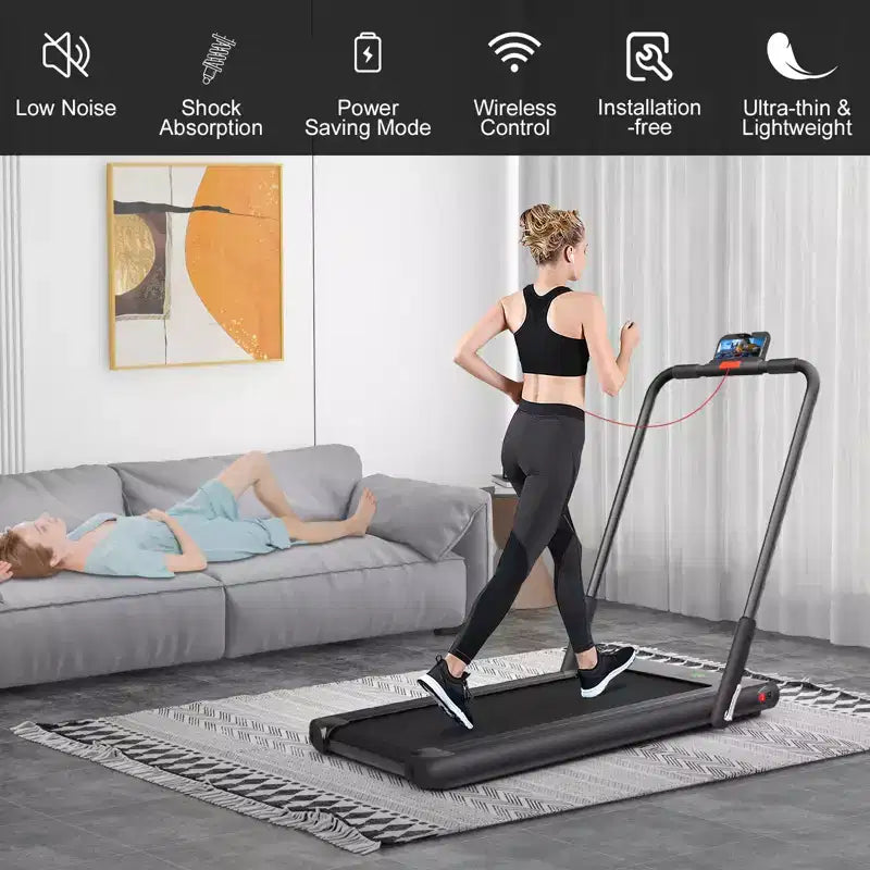 Gymax Machine de course 2-en-1 sous le bureau, tapis roulant électrique et moteur puissant, roulettes de transport flexibles, support pour téléphone, Argent/Noir/Blanc