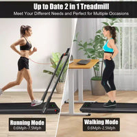 Gymax Machine de course 2-en-1 sous le bureau, tapis roulant électrique et moteur puissant, roulettes de transport flexibles, support pour téléphone, Argent/Noir/Blanc
