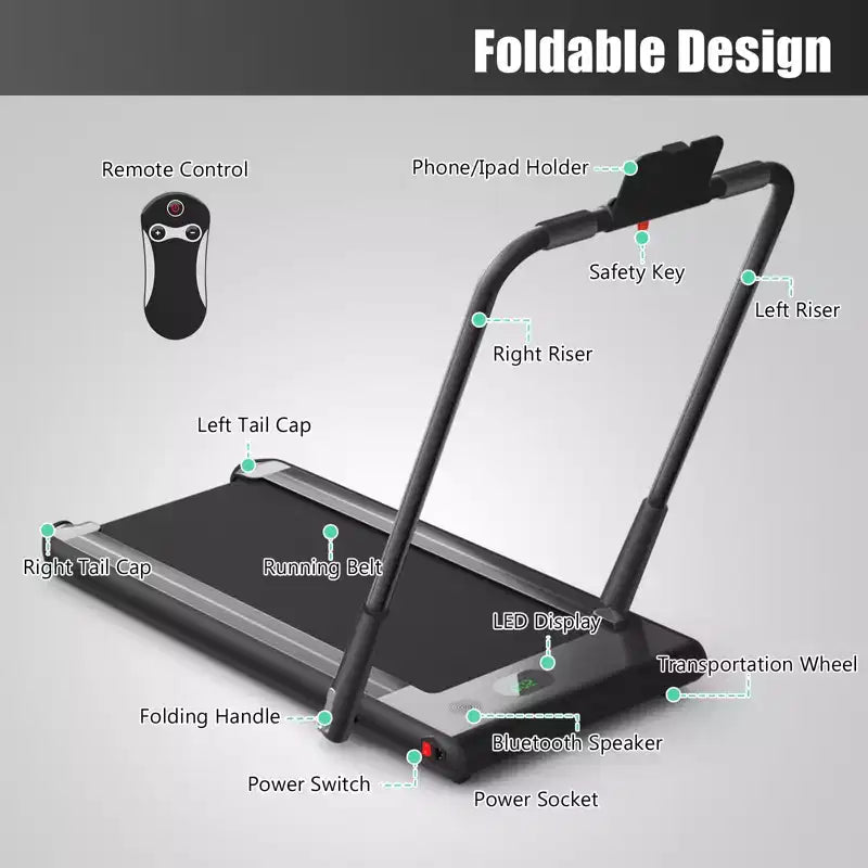 Gymax Machine de course 2-en-1 sous le bureau, tapis roulant électrique et moteur puissant, roulettes de transport flexibles, support pour téléphone, Argent/Noir/Blanc