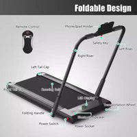 Gymax Machine de course 2-en-1 sous le bureau, tapis roulant électrique et moteur puissant, roulettes de transport flexibles, support pour téléphone, Argent/Noir/Blanc