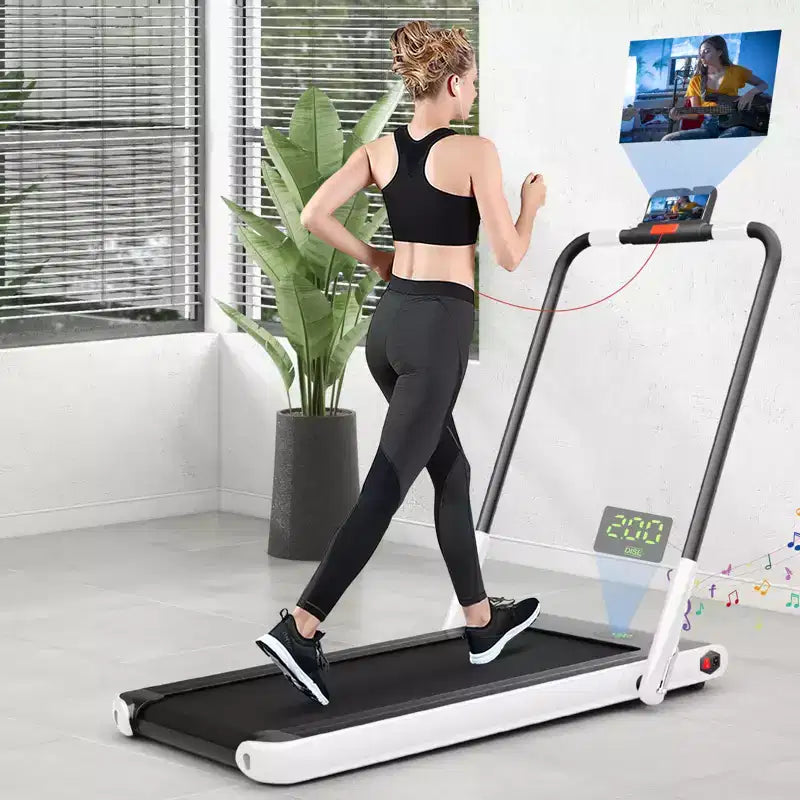 Gymax Machine de course 2-en-1 sous le bureau, tapis roulant électrique et moteur puissant, roulettes de transport flexibles, support pour téléphone, Argent/Noir/Blanc