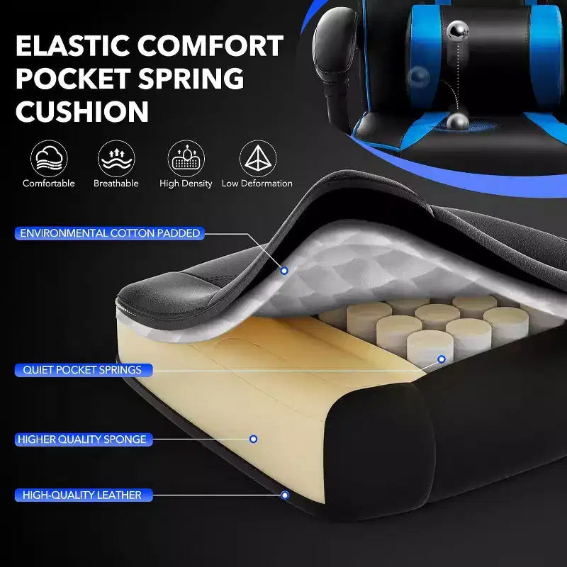 Chaise gaming ergonomique Acekool pour adultes, cuir PU, lombaire de massage, repose-pieds, réglable, pour le bureau ou le gaming