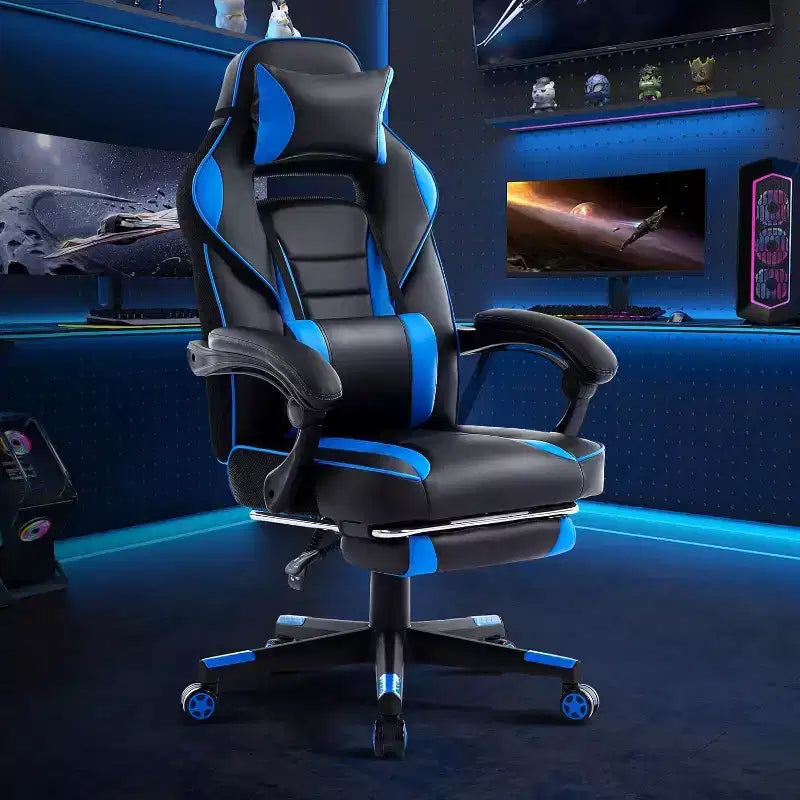 Chaise gaming ergonomique Acekool pour adultes, cuir PU, lombaire de massage, repose-pieds, réglable, pour le bureau ou le gaming