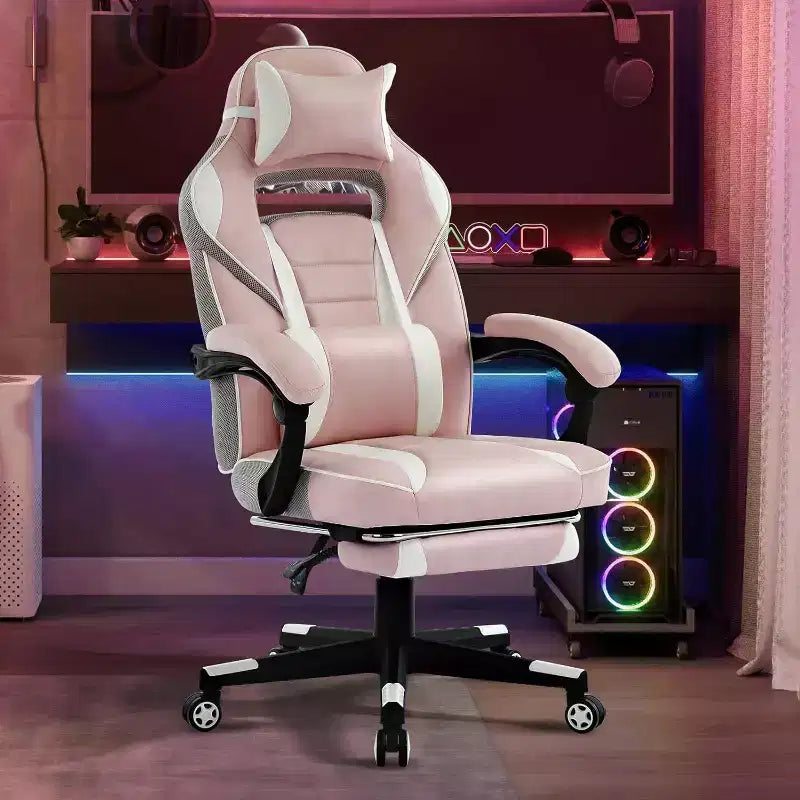 Chaise gaming ergonomique Acekool pour adultes, cuir PU, lombaire de massage, repose-pieds, réglable, pour le bureau ou le gaming