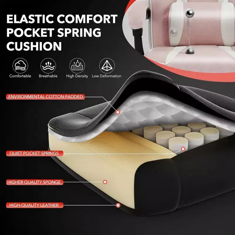 Chaise gaming ergonomique Acekool pour adultes, cuir PU, lombaire de massage, repose-pieds, réglable, pour le bureau ou le gaming