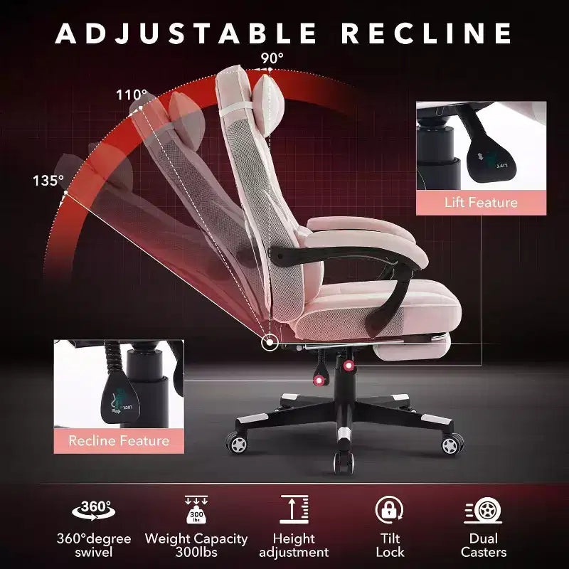 Chaise gaming ergonomique Acekool pour adultes, cuir PU, lombaire de massage, repose-pieds, réglable, pour le bureau ou le gaming