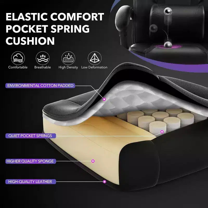 Chaise de jeu ergonomique Acekool pour adultes, cuir PU, massage lombaire, repose-pieds, réglable, pour bureau ou jeu