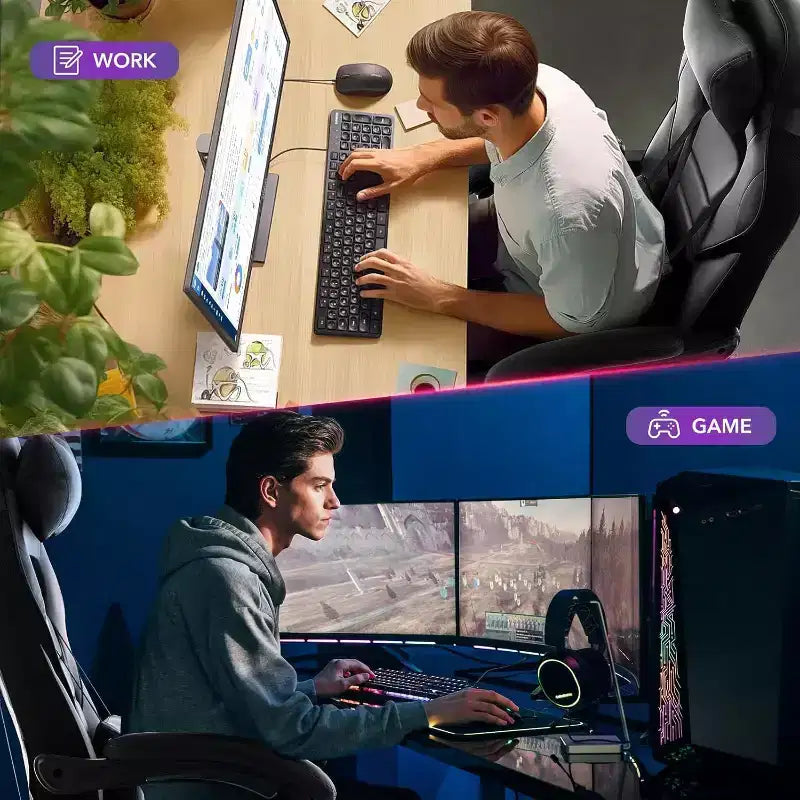 Chaise gaming ergonomique Acekool pour adultes, cuir PU, lombaire de massage, repose-pieds, réglable, pour le bureau ou le gaming