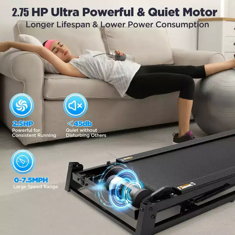 Tapis roulant pliable de 2,75 CV avec capacité de 300 lb et inclinaison, 71 programmes, application intelligente, haut-parleurs stéréo HiFi, tapis roulant portable de 12 km/h pour la marche et le jogging à domicile