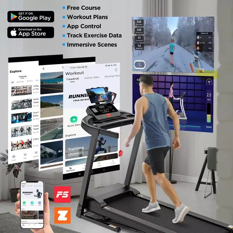Tapis roulant pliable de 2,75 CV avec capacité de 300 lb et inclinaison, 71 programmes, application intelligente, haut-parleurs stéréo HiFi, tapis roulant portable de 12 km/h pour la marche et le jogging à domicile
