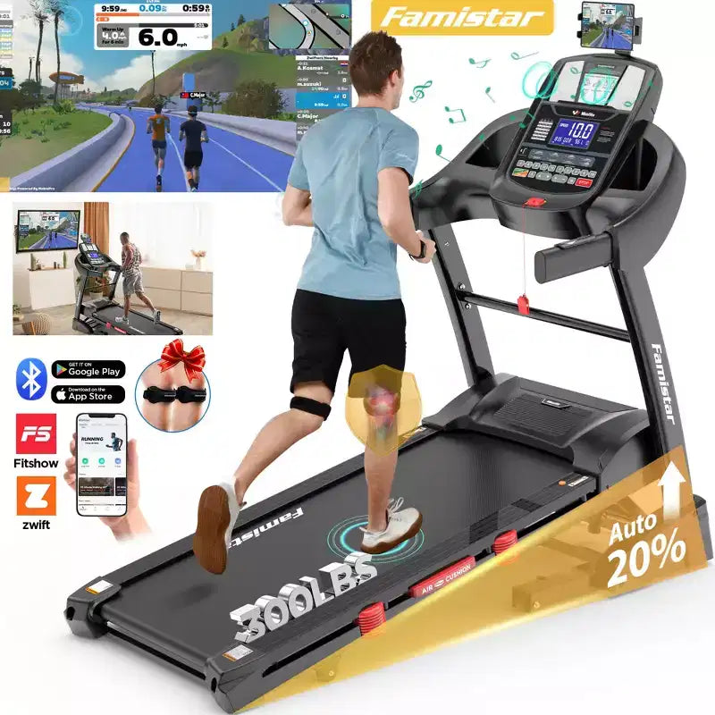 Tapis de course pliable 5.0 CV pour bureau à domicile avec 20 inclinaisons automatiques, capacité de 136 kg, vitesse rapide de 19,3 km/h, 71 programmes, compatible application pour la course et la marche