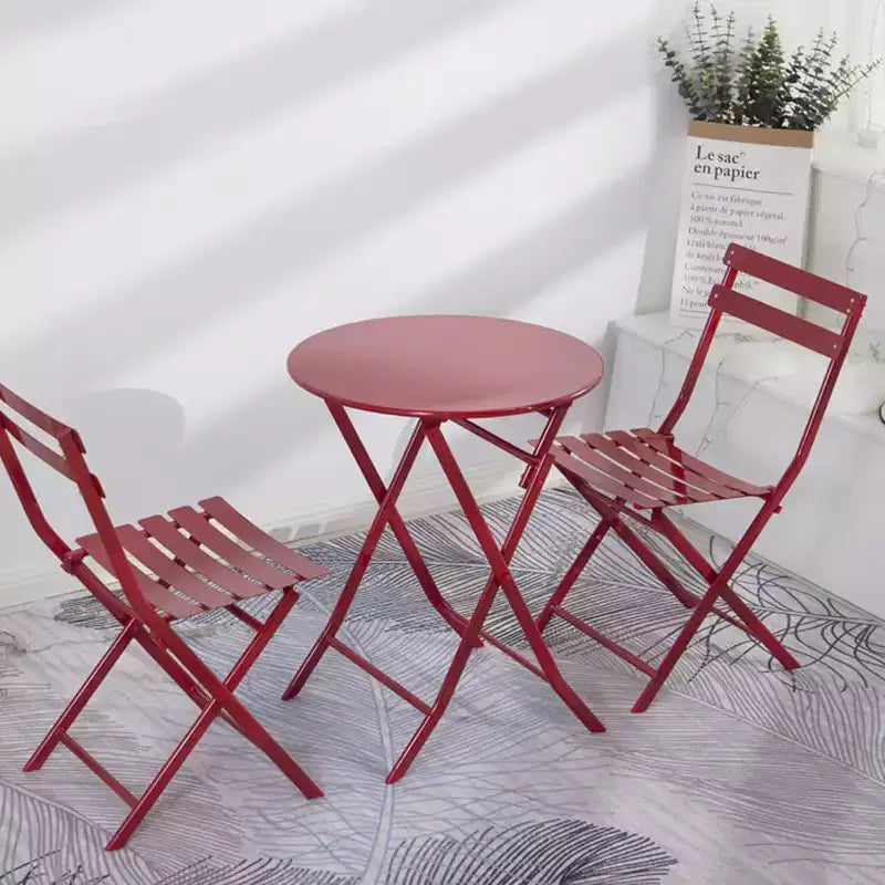 Ensemble table ronde pliable d'extérieur + 2 chaises, ensemble de terrasse de taverne, table et chaise de loisir portables en métal anti-rouille pour cour