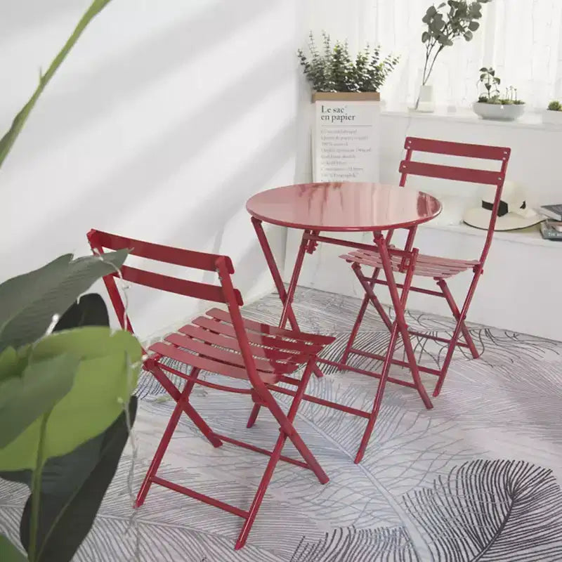 Ensemble table ronde pliable d'extérieur + 2 chaises, ensemble de terrasse de taverne, table et chaise de loisir portables en métal anti-rouille pour cour