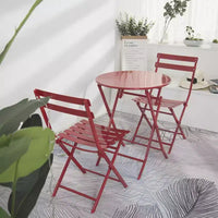Ensemble table ronde pliable d'extérieur + 2 chaises, ensemble de terrasse de taverne, table et chaise de loisir portables en métal anti-rouille pour cour