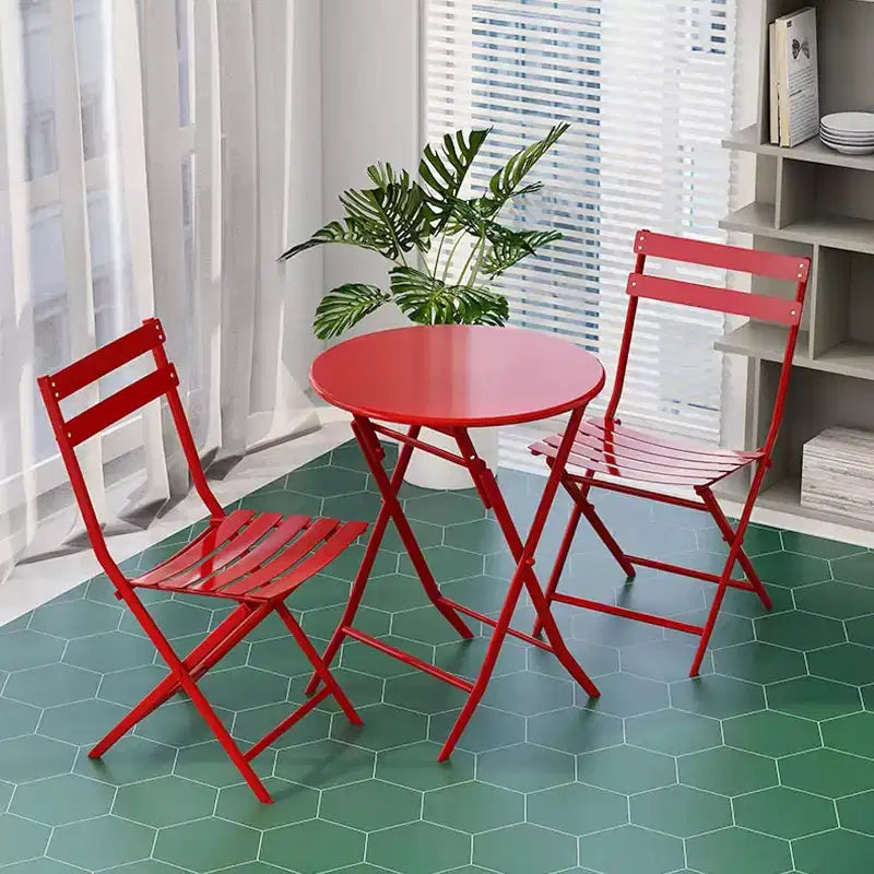 Ensemble table ronde pliable d'extérieur + 2 chaises, ensemble de terrasse de taverne, table et chaise de loisir portables en métal anti-rouille pour cour
