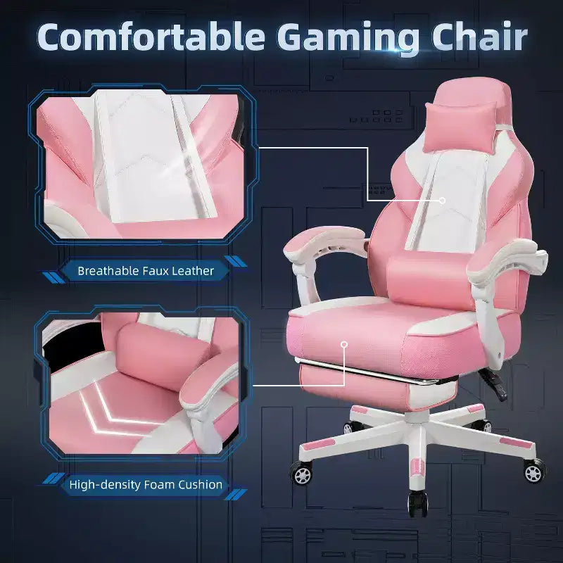 Chaises de Jeu Celebalcony pour Adultes avec Repose-Pieds, Dossier Haut, Support Lombaire Massant, Chaises d'Ordinateur Pivotantes à 360° et Réglables en Hauteur