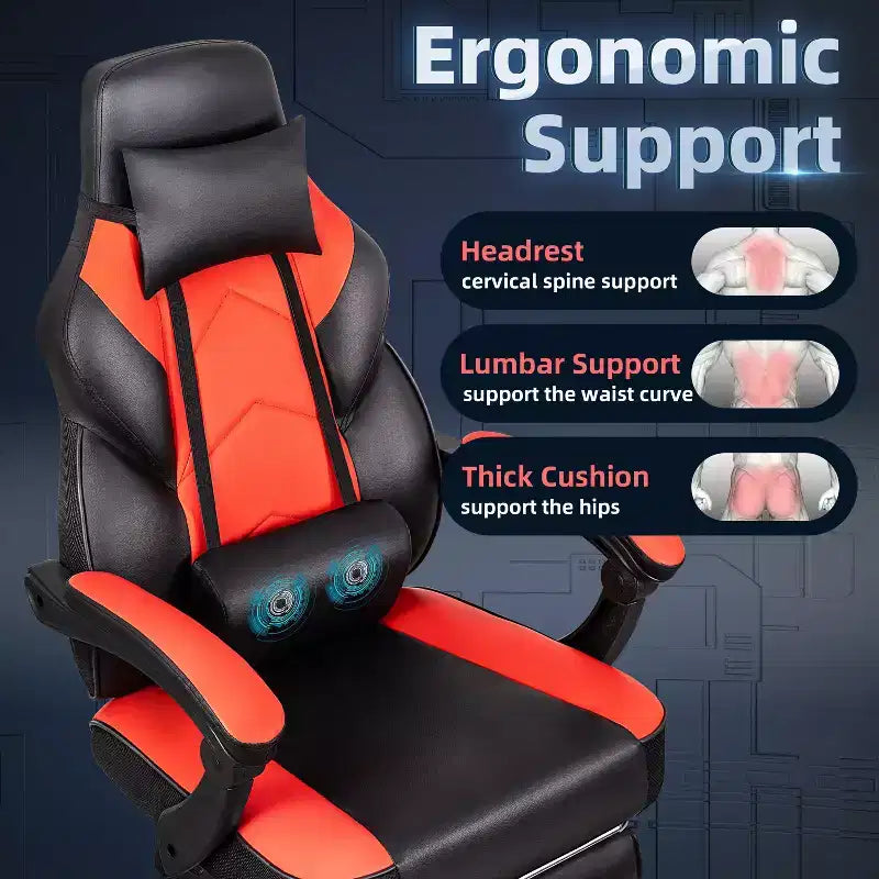 Chaises de Jeu Celebalcony pour Adultes avec Repose-Pieds, Dossier Haut, Support Lombaire Massant, Chaises d'Ordinateur Pivotantes à 360° et Réglables en Hauteur