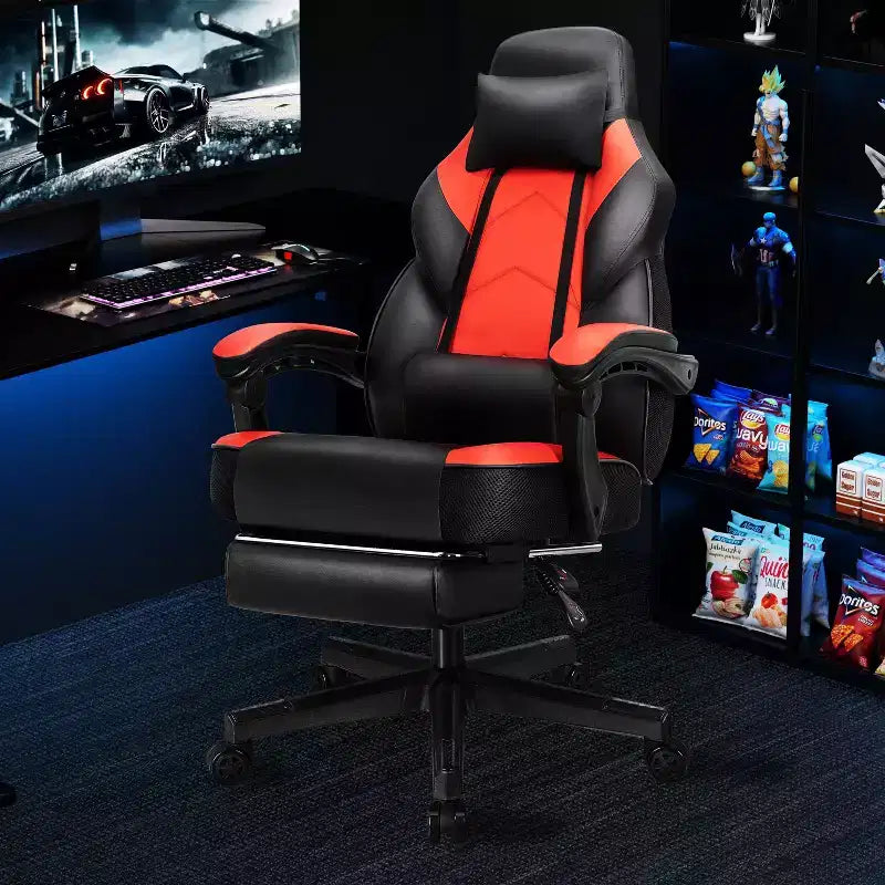 Chaises de Jeu Celebalcony pour Adultes avec Repose-Pieds, Dossier Haut, Support Lombaire Massant, Chaises d'Ordinateur Pivotantes à 360° et Réglables en Hauteur