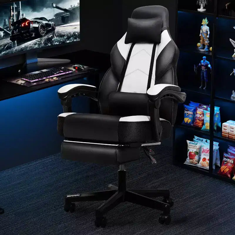 Chaises de Jeu Celebalcony pour Adultes avec Repose-Pieds, Dossier Haut, Support Lombaire Massant, Chaises d'Ordinateur Pivotantes à 360° et Réglables en Hauteur