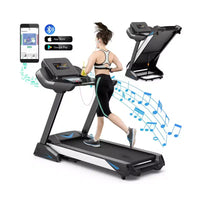 Gymax Tapis de course 4.75 HP avec application et inclinaison automatique, tapis de course pliant avec haut-parleurs Bluetooth et écran LED, machine de course électrique