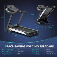 Gymax Tapis de course 4.75 HP avec application et inclinaison automatique, tapis de course pliant avec haut-parleurs Bluetooth et écran LED, machine de course électrique