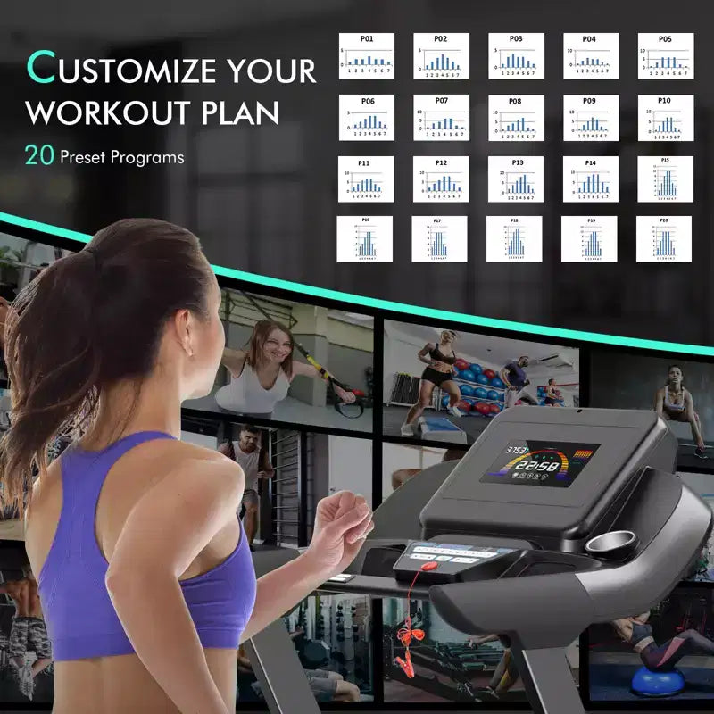 Gymax Tapis de course 4.75 HP avec application et inclinaison automatique, tapis de course pliant avec haut-parleurs Bluetooth et écran LED, machine de course électrique
