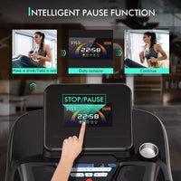 Gymax Tapis de course 4.75 HP avec application et inclinaison automatique, tapis de course pliant avec haut-parleurs Bluetooth et écran LED, machine de course électrique