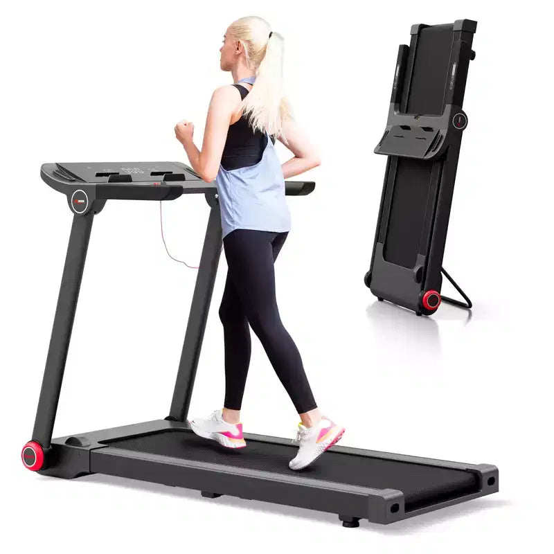 Tapis de course pliable Gymax, machine de marche électrique avec moteur puissant de 3,75 CV, tapis de course électrique sous le bureau avec haut-parleur Bluetooth et écran LCD