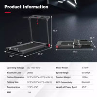Tapis de course pliable Gymax, machine de marche électrique avec moteur puissant de 3,75 CV, tapis de course électrique sous le bureau avec haut-parleur Bluetooth et écran LCD