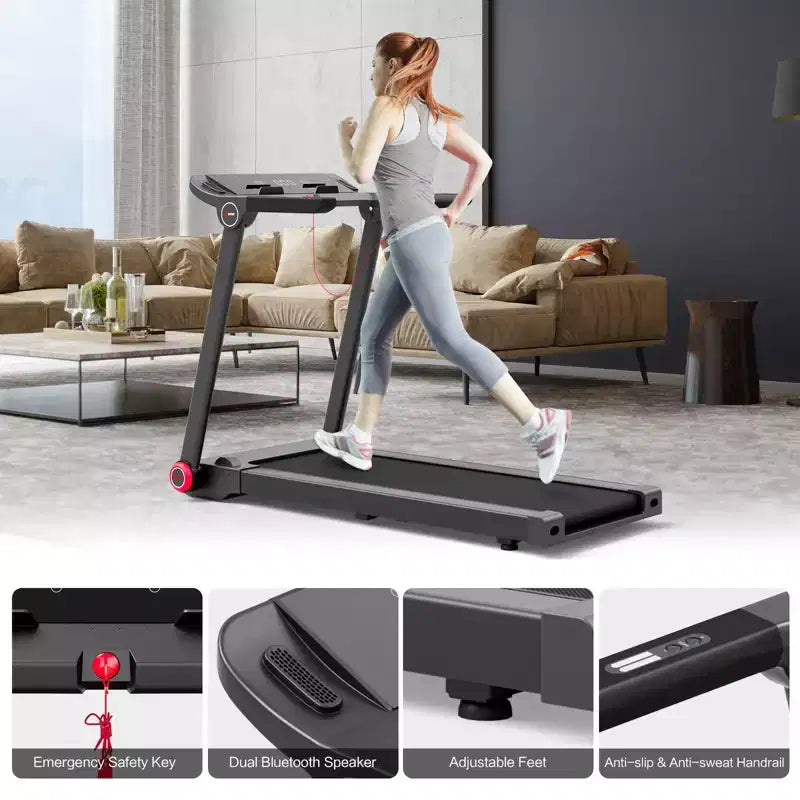 Tapis de course pliable Gymax, machine de marche électrique avec moteur puissant de 3,75 CV, tapis de course électrique sous le bureau avec haut-parleur Bluetooth et écran LCD