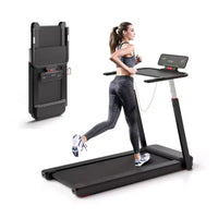 Tapis de course pliable Gymax 3 CV max, machine d'exercice pour la marche, la course et le jogging avec écran LED, main courante réglable en hauteur, deux haut-parleurs Bluetooth