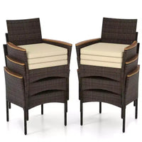 Gymax Chaises de patio en résine tressée 6 pièces avec cadre en acier et coussins moelleux, accoudoirs d'extérieur Mix Marron et Beige