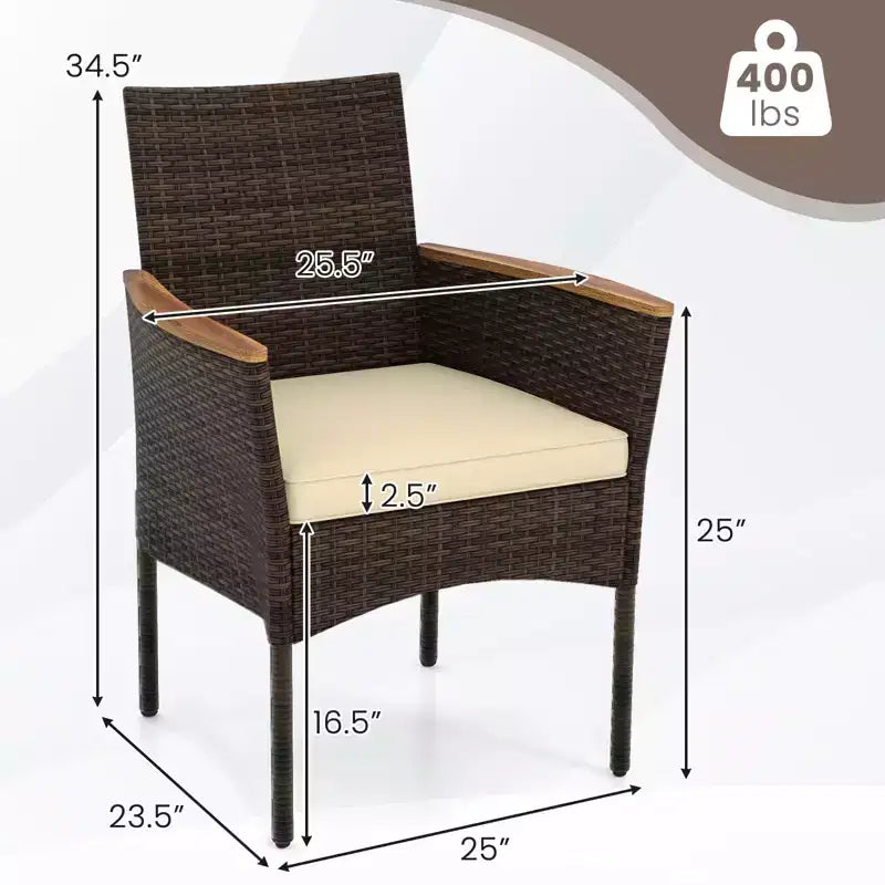 Gymax Chaises de patio en résine tressée 6 pièces avec cadre en acier et coussins moelleux, accoudoirs d'extérieur Mix Marron et Beige