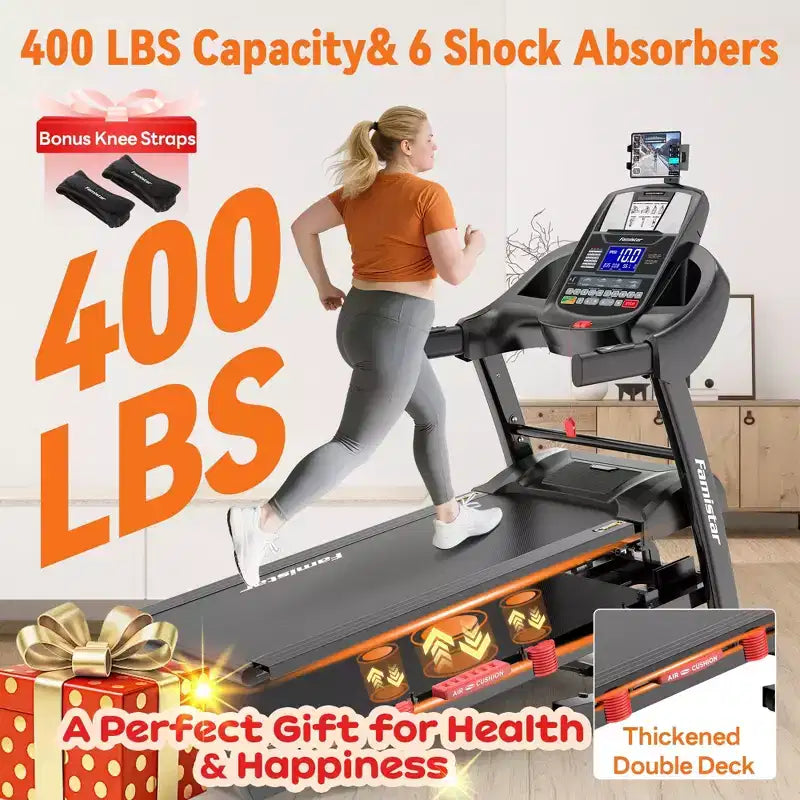 Tapis de course pliable Famistar 5,1 CV pour la maison avec inclinaison automatique de 20 %, capacité de 136 à 181 kg, tapis de course pliable portable, contrôle gratuit de l'application, vitesse de 19 km/h