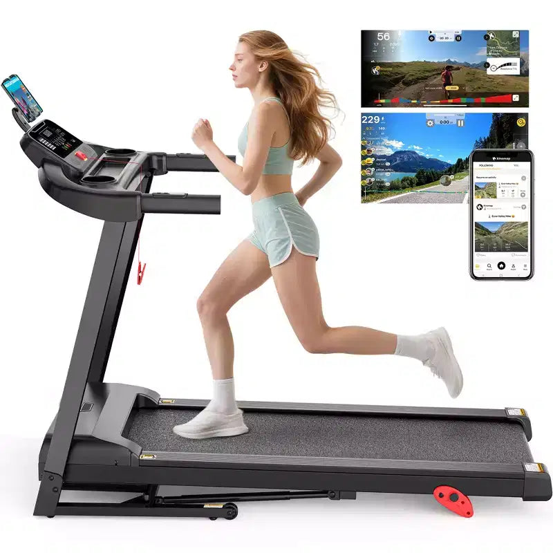 Tapis de course 3.25 CV en solde pour la maison, tapis de course électrique capacité 136 kg, tapis de course pliable avec inclinaison, machine de course avec 64 programmes prédéfinis