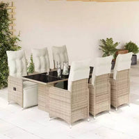 vidaXL Ensemble de bistrot Beige, Rotin PE Marron, Acier, Verre Trempé 6 places