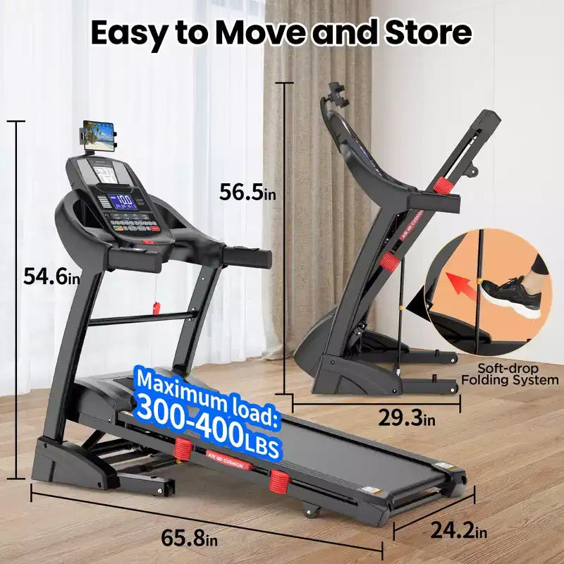 Tapis roulant pliable 5 CV avec inclinaison automatique de 20 % pour la maison, capacité de 180 kg, avec contrôle intelligent par application, 71 programmes, vitesse maximale de 19 km/h